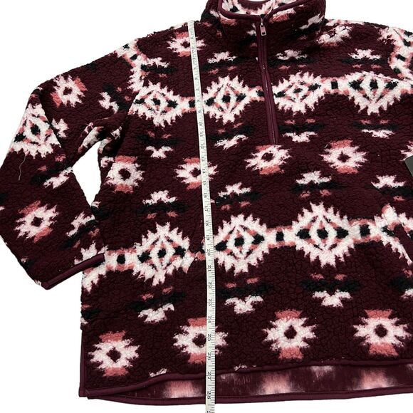 Wrangler Burgundy Aztec Sherpa Fleece Pullover M Half Zip - Picture 4 of 11